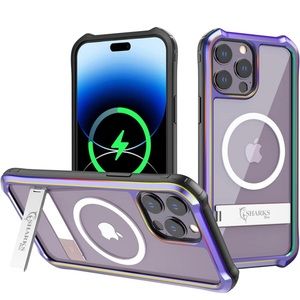 New SHARKS Box Magnetic Circle Kickstand Clear Case for iPhone 14 Pro